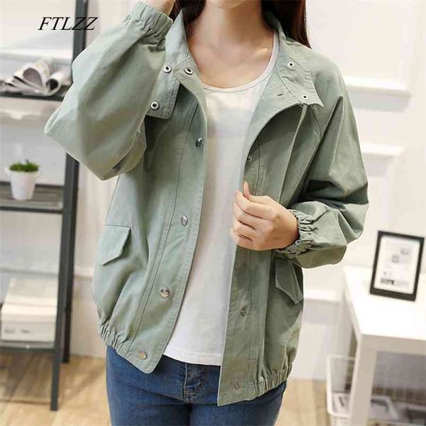 

women spring casual loose jacket single breasted female solid baseball uniform bomber coats lady outerwear 210430, White;black