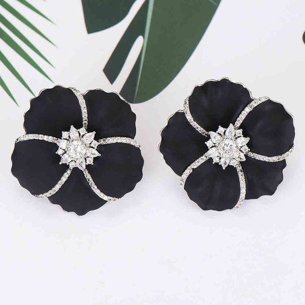 

luxury brand charm noble oil face flower for women boho drop earrings brincos fashion tortoise jewelry 2021, Silver