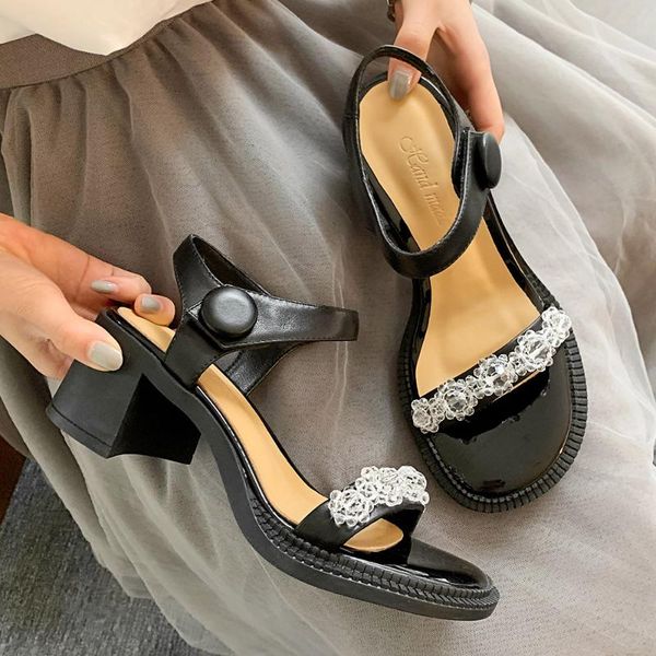 

sandals crystal harajuku college student women ladies high heels shoes woman pumps open toes female lady, Black