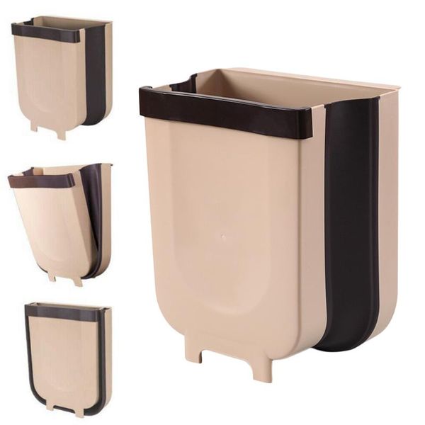 

waste bins foldable hanging trash garbage bin wall mounted can household rubbish container storage box for kitchen (coffee)