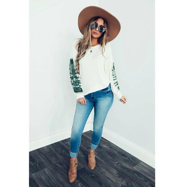 

women's t-shirt womens tunic print autumn regular size round neck long sleeve casual loose fashion shirt, White