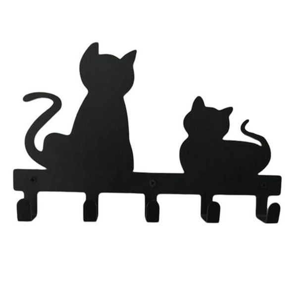 

hooks & rails wall mounted coat cat shaped hanger punch rack clothing key holder for home bedroom decoration