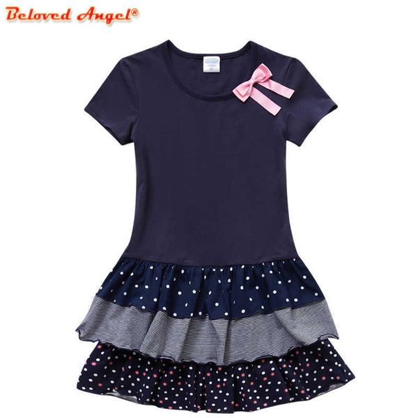 Verão Nova Moda Bebê Meninas Crianças de Manga Curta T-shirt Patchwork Vestido Curto Vestidos Princesa Tutu Vestido para Party Wedding Q0716