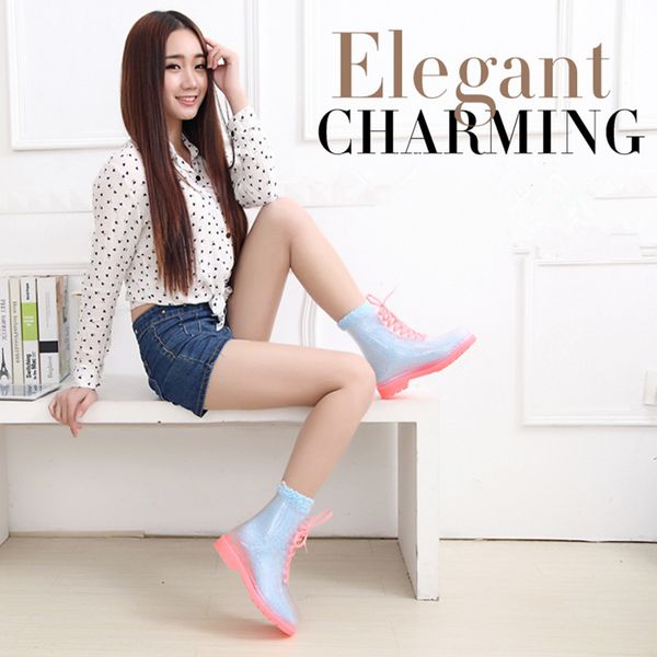 

2017 new arrival 6 colors transparent rain boots women waterproof martin boots water jelly shoes botas feminina zapatos mujer, Black;red