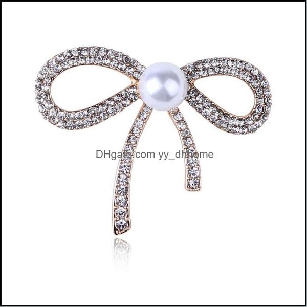 Pimler, Broşlar Takı Beyaz Yay Broş Rhinestone Çiçeği Kadınlar için Büyük Bowknot Pin Moda Düğün Kora Aesnesörler Dalgalanma Teslimat 2021 Qau5p