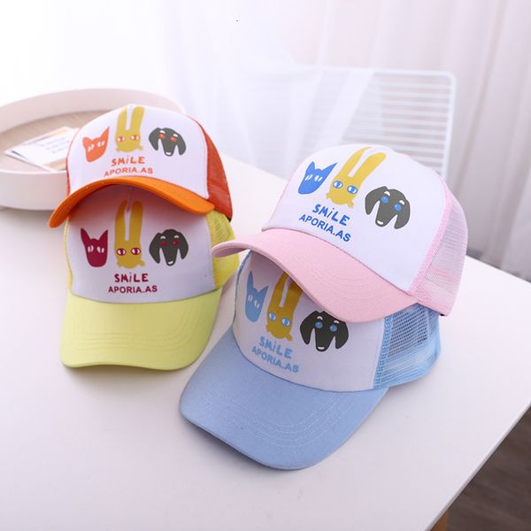 

spring and summer new children's sunshade mesh baseball cap printed animal head picture sunscreen net boys girls travel hat, Blue;gray