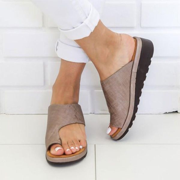 

leather sandals women 2021 summer thick bottom comfortable casual flat beach shoes big toe orthopedic bunion corrector, Black