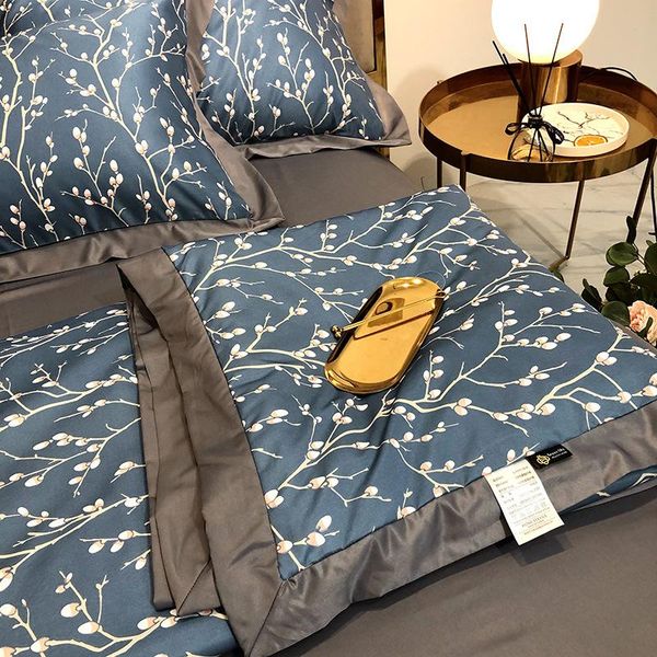 

bedding sets 600tc single double wash tencel summer blanket flower soft silk quilt set linens bed sheet pillowcase  family size