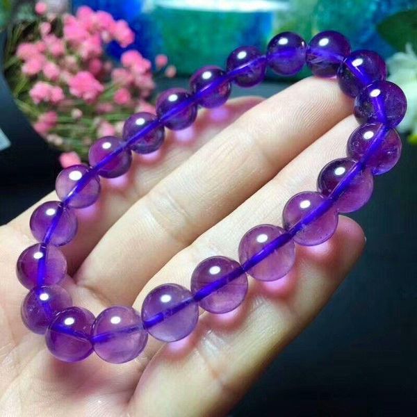 

natural purple crystal bracelet quartz 9-8.5mm beaded, strands, Black