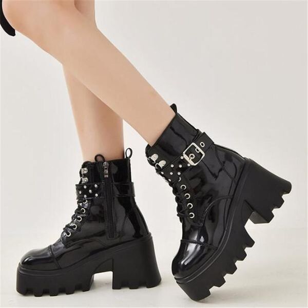 

boots autumn winter thick-soled thick-heeled women's snow lace-up zipper womens fashion casual shoes riding, Black