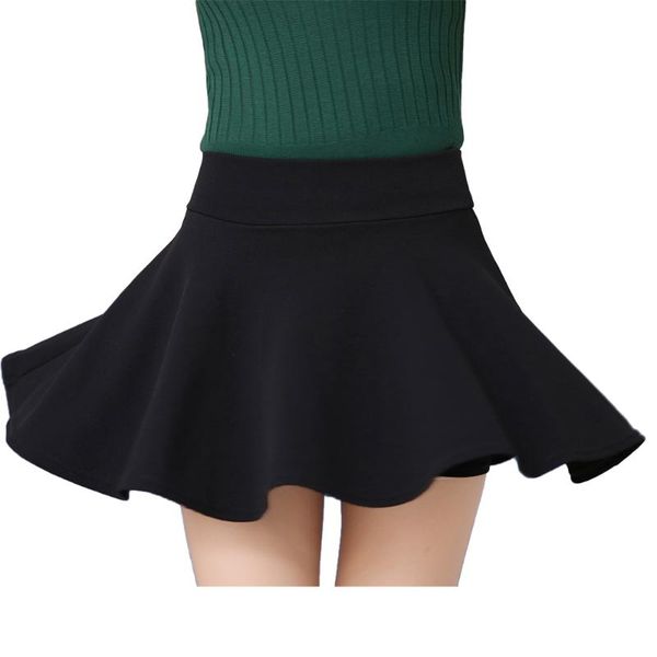 

skirts plus size women mini skirt shorts high waist pleated versatile stretchy flared casual jupe femme faldas cortas, Black