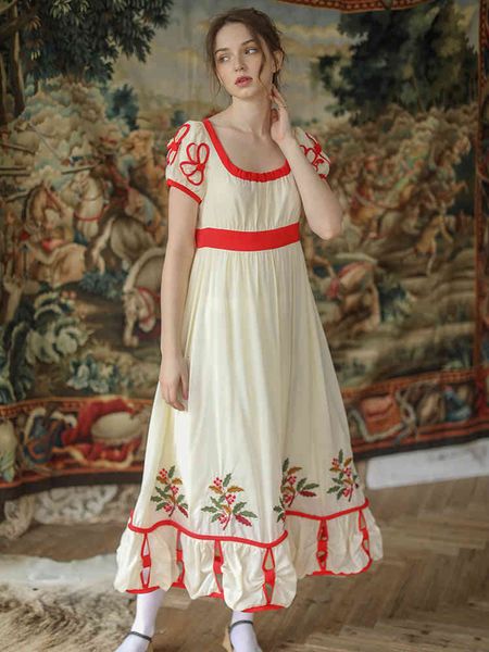 

casual dresses summer women french court retro luxury embroidered mori girl long vintage elegant slim maxi omighty hnwb, Black;gray