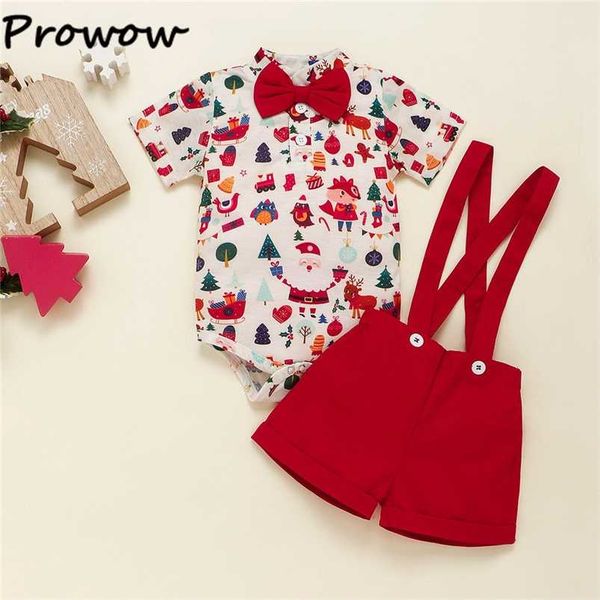 

prowow my first christmas baby boy clothes set gentleman xmas romper+overalls year costume kids outfits 211018, White