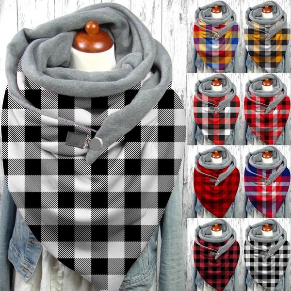 

scarves fashion winter scarf women christmas buckle imitation cashmere plaid print bib soft wrap casual warm shawls q5, Blue;gray