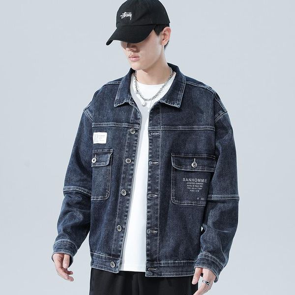 

men's jackets 2021 products in fall blue denim jacket fashion casual loose men large size 4xl 5xl, Black;brown