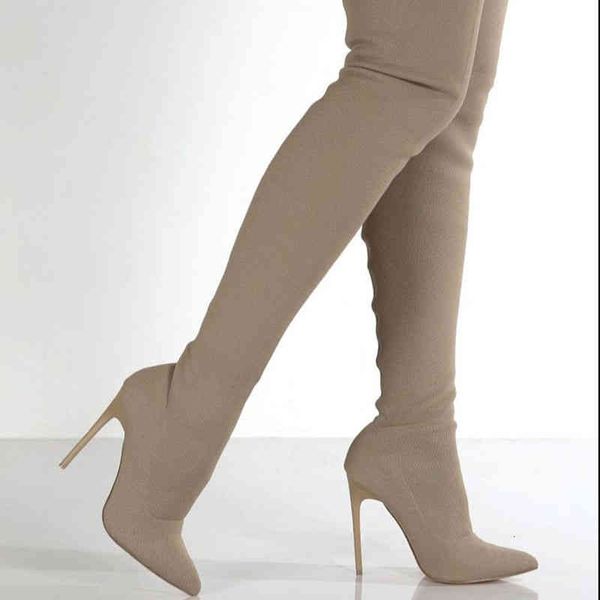 

boots women pointed toe sock woman over the knee ladies fashion slip on thin high heels female elegant shoes 0xzb, Black