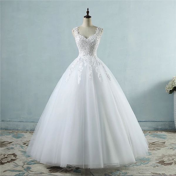 

white v-neck lace-up ball gowns wedding dresses tulle applique beads bridal dress for 2021 custom made, Black