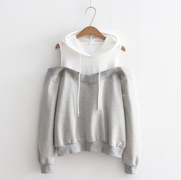 

new female jumper sweatshirt off shoulder patchwork hoodies autumn winter crew neck pullovers tracksuit ladies, Black