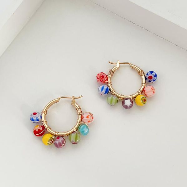 

hoop & huggie allme bohemia rainbow bright beaded earring colorful coloured glaze beads earrings for women summer beach jewelry gift, Golden;silver