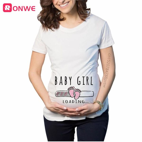 

women's t-shirt baby loading women pregnant printed t shirt mom maternity short sleeve pregnancy announcement tee funny clothes 0043, White