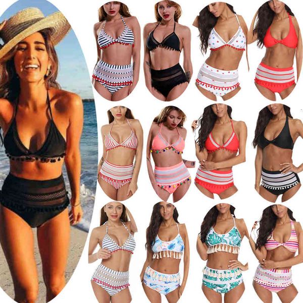 

swimsuit neck high waist 2021 tassel mh split bikini, White;black