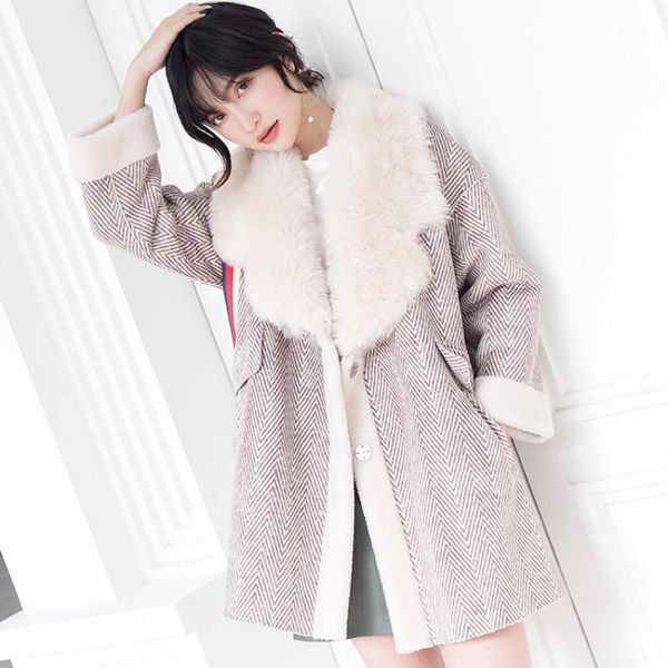 

women's fur & faux sheep shearing real coat korean 100% wool jacket winter coar women clothes 2021 manteau femme bbyjr yy1055, Black