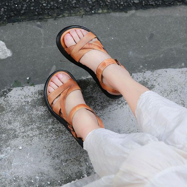 

vallu 2021 summer shoes women platform cross buckle ankle strap genuine leather ladies wedge sandals r7m1, Black
