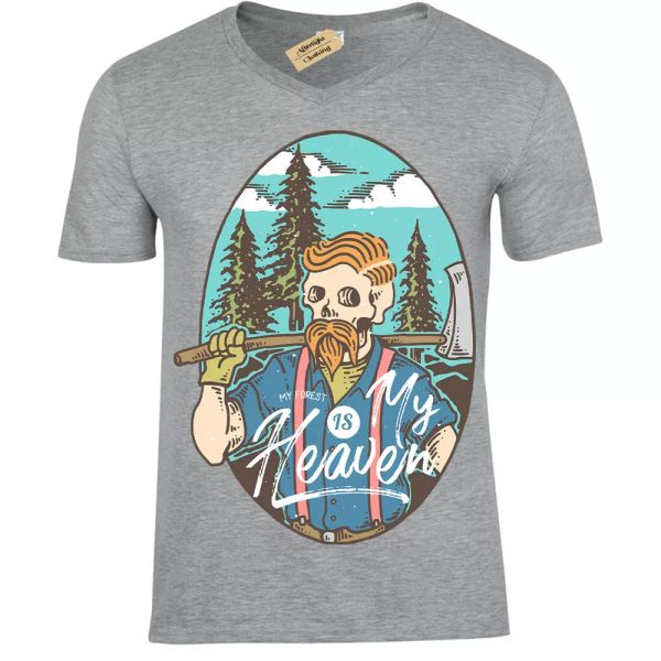 

Lumberjack T-Shirt forest is my heaven woods Mens V-Neck, White;black