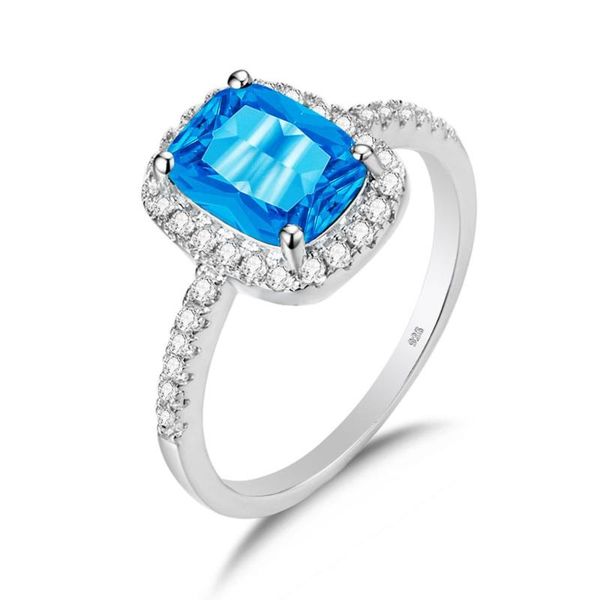 

cluster rings szjinao blue z silver bague femme argent 925 engagement vintage jewellry with diamonds gemstones gift for girlfriend, Golden;silver