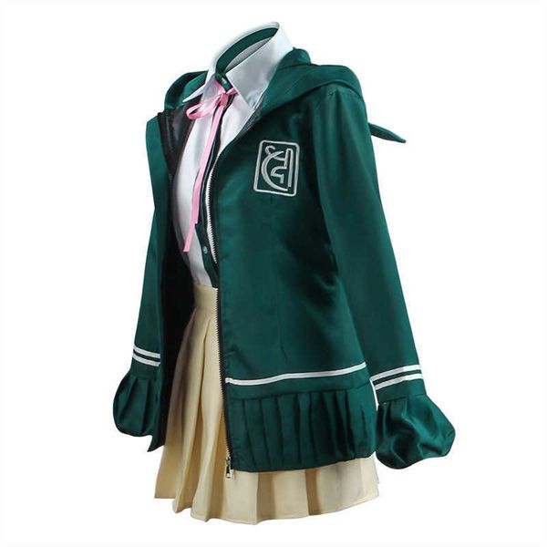 Anime Danganronpa Nanami Chiaki Cosplay Traje High School Alunos Uniforme Jaqueta Curta Saia Peruca Terno Fato de Halloween Y0913