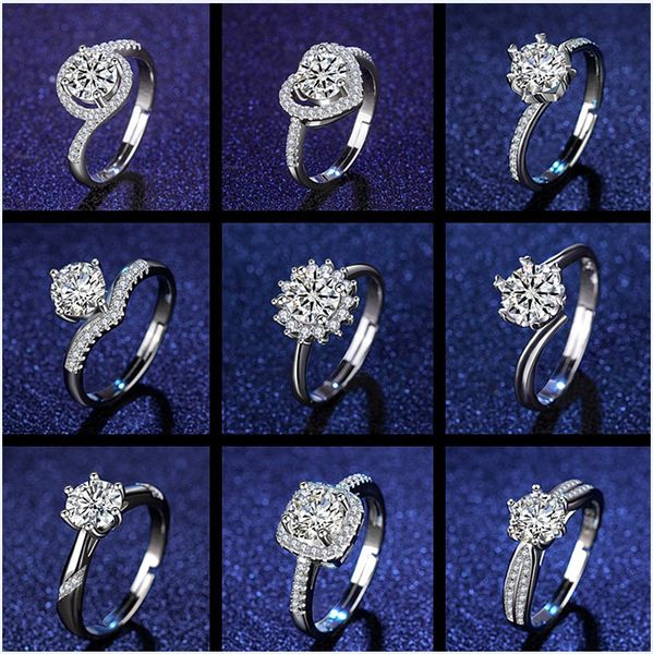 Anello solitario da donna Anello nuziale imitazione moda Moissanite placcato oro bianco con zirconi cubici per uomo donna in vendita