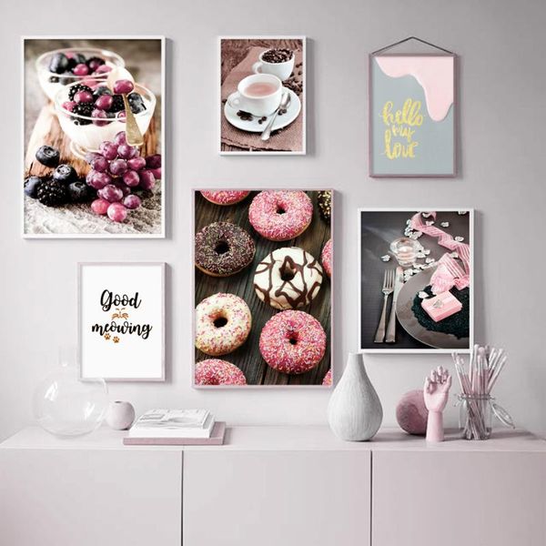 

paintings chocolate ring coffee blueberry grape wall art canvas painting nordic posters & prints pictures for cake dessert shop decor