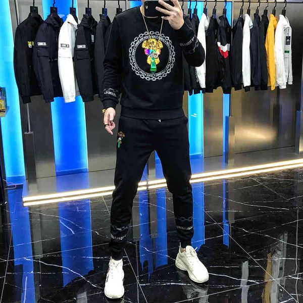 

hoodies european fashion station autumn suit of cartoon sequins leisure around the neck beautiful two men's, Black