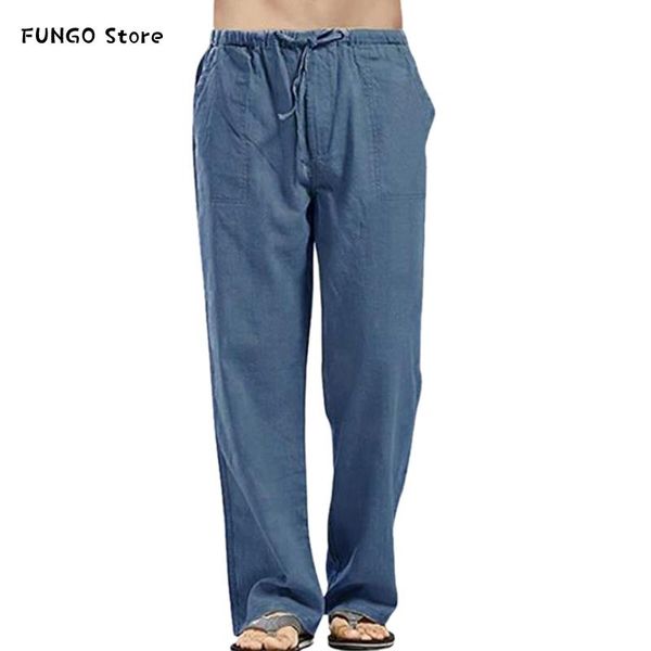 

men's pants casual loose cotton and linen cool with pocket clothing ropa hombre elastic waist joggers mens #w, Black