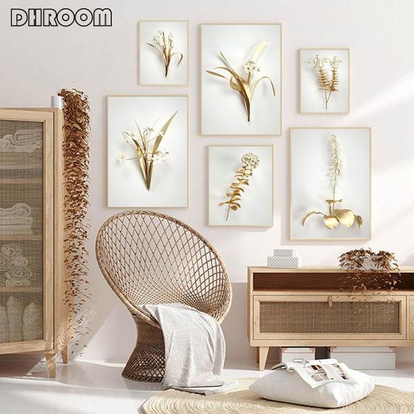 

paintings golden flower abstract plant wall poster nordic canvas print painting modern art decoration picture living room decor