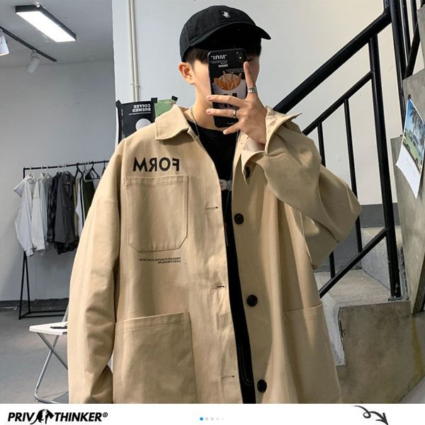 

privathinker letter printed oversized streetwear men casual loose outer wear autumn new men's hip hop jackets 201226, Black;brown