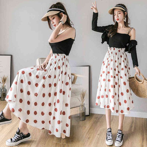 

casual dresses straight and fairy french minority a-line big swing wave dot half length skirt 8080, Black;gray