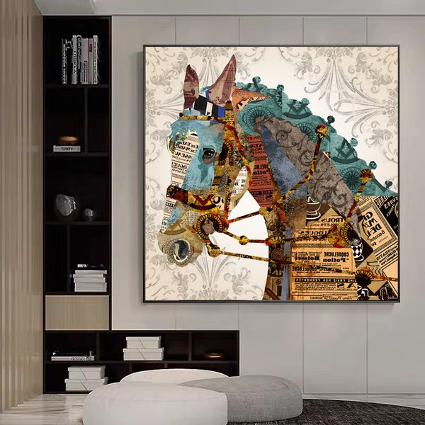 Abstrato vintage cavalo animal poster lona pintura retro imprime parede imagem para sala de estar decoração interior cuadros sem moldura