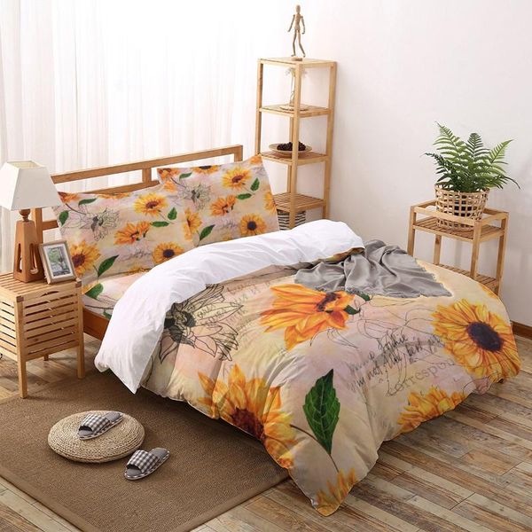 

bedding sets sunflower printed set  king size soft fashion duvet cover bed sheet fitted pillowcase