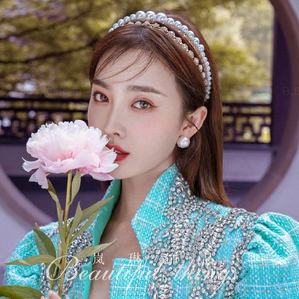 

hair clips & barrettes beautiful bride pearl headband korean wild crown white gauze wedding band ornament jewelry tiara, Golden;silver