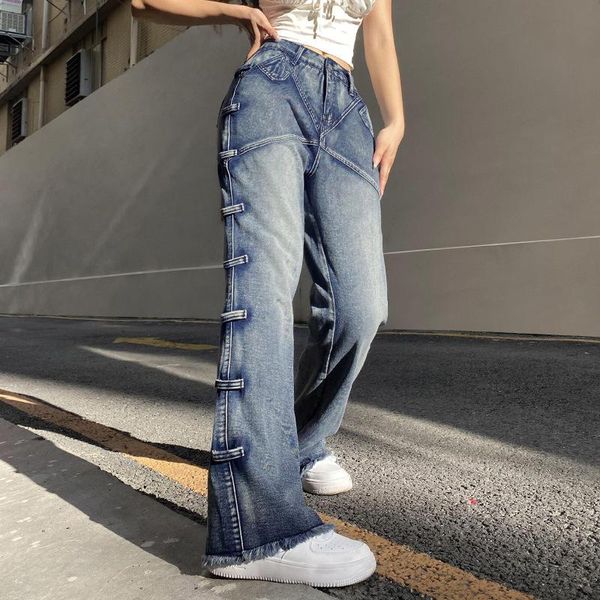 

women's jeans korean fashion womne baggy aesthetic stylish hight waist wide leg pants casual streetwear denim trousers harajuku 2021, Blue