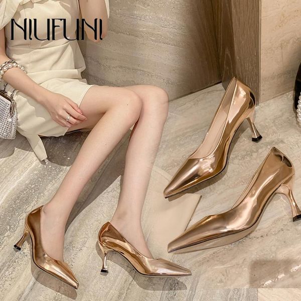 

dress shoes niufuni fashion pointed pump stiletto high heels commuter work elegant summer women's 2021 bright leather sexy, Black
