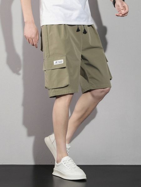 

men letter patched utility pocket drawstring waist shorts x8hy#, Black
