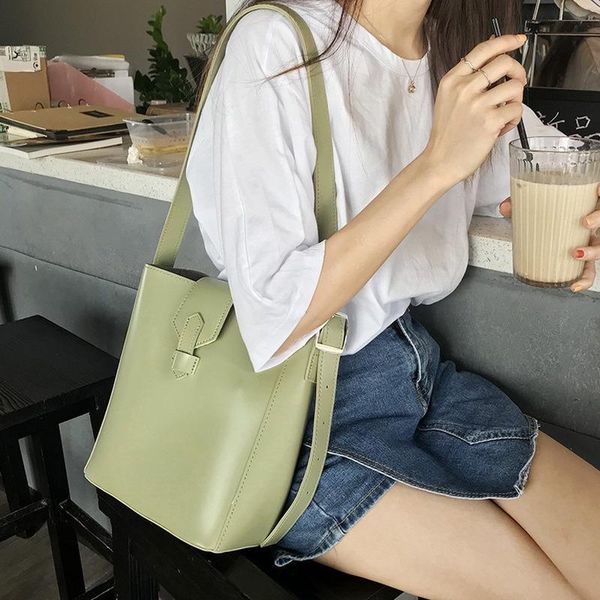 

summer casual simple single shoulder large capacity bucket bag pu different size bags women cross body