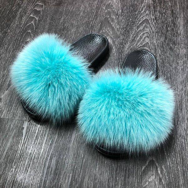 

slippers yoloagain ladies raccoon fur sliders women furry real, Black
