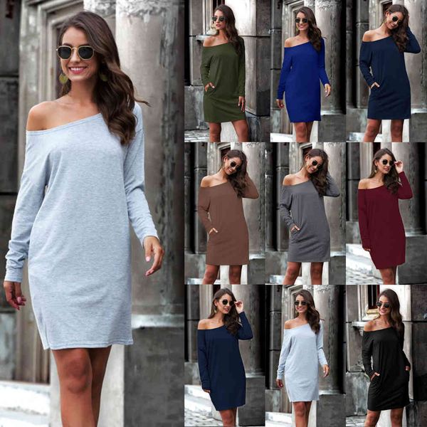 

girl solid off the shoulder sleeve long spring dress female wl292, Black;gray