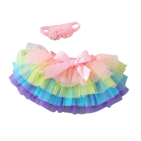 

skirts autumn baby girls tutu kids lovely elastic waist colorful short mesh children party princess with headba, Blue