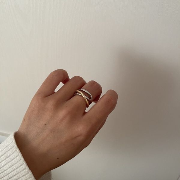 

plated real gold silver two color electroplating cool wind multi layer copper korean design feeling ring trendy woman, Black