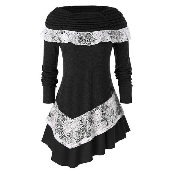 

casual dresses lace stitching irregular christmas lady party holiday dress women elegant solid long-sleeve round neck fashion, Black;gray