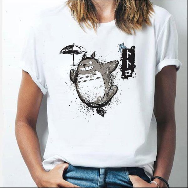 

flying totoro summer short sleeve womens t shirts girls lovely kawaii japanese anime ghibli women clothes tee, White
